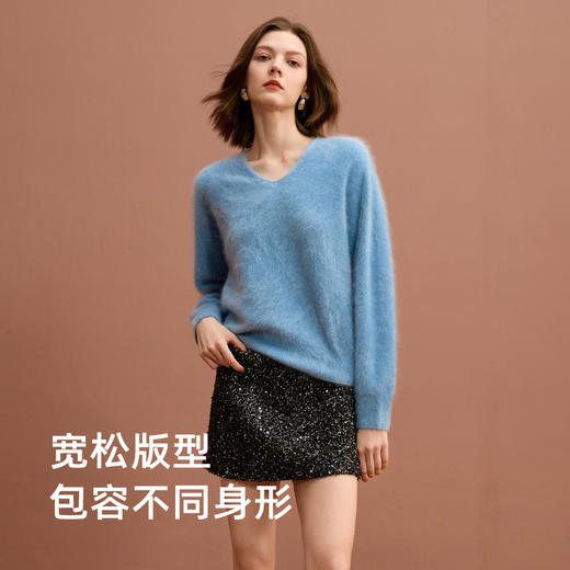 【拉毛羊绒】三彩2025冬季新款慵懒宽松针织衫V领简约套头衫S 商品图3