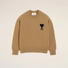 AMI 男女同款心形徽标刺绣嵌花羊毛针织衫 驼色 UKS838 018 288 商品缩略图0