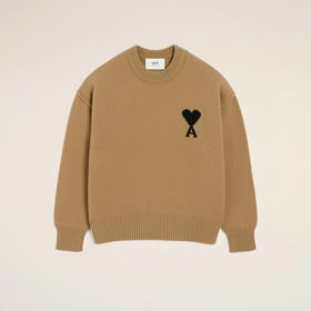 AMI 男女同款心形徽标刺绣嵌花羊毛针织衫 驼色 UKS838 018 288