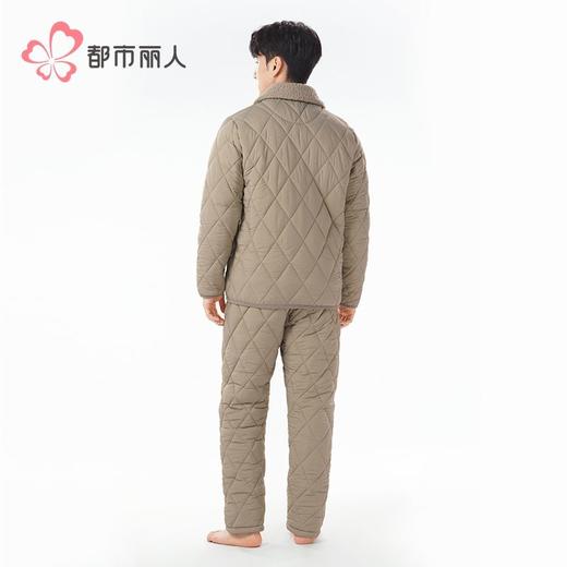 都市丽人睡衣梭织条夹棉男士家居服长袖长裤加厚夹棉套装FHH1E5 商品图3