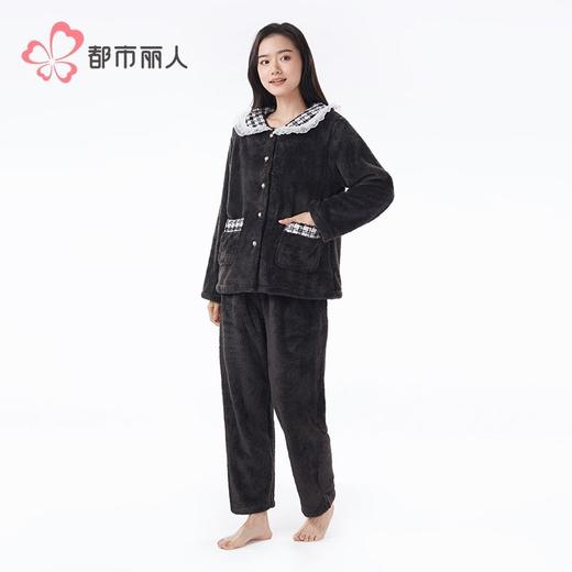 都市丽人睡衣雪花绒睡衣女士家居服长袖长裤法兰绒套装LHH1P5 商品图2