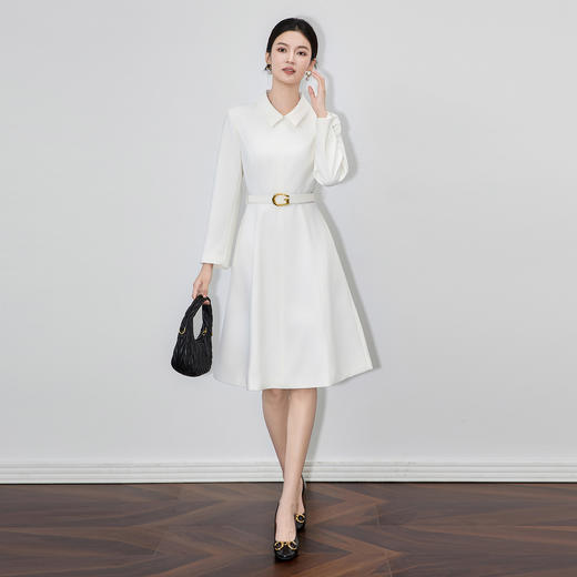 「高货wl」全新升级【铂金会员339/天猫459/差价120】(65825)洛诗琳法式简约小香风连衣裙2025秋季通勤翻领收腰A字裙女 商品图1