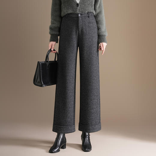 QYM 5281-Y毛呢阔腿裤妈妈装宽松休闲裤气质直筒裤 商品图1