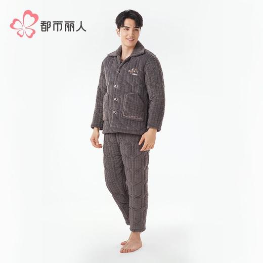 都市丽人睡衣法兰绒烂花男士家居服长袖长裤加厚夹棉套装FHH1E3 商品图2