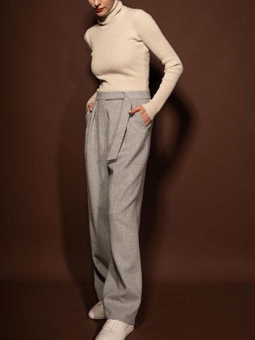 Puree｜#1221 Belted pants 羊绒羊毛双面绒腰带打褶长裤 [  浅蓝 / 浅驼 / 浅灰 ] 商品图2