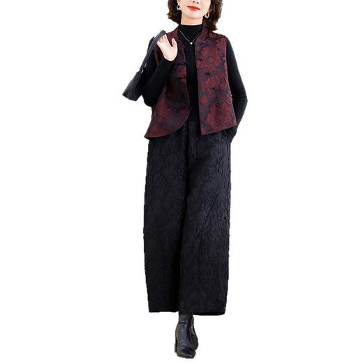 XYG82022025秋季新款中年妈妈休闲百搭花苞阔腿裤女时尚洋气马甲两件套 商品图4