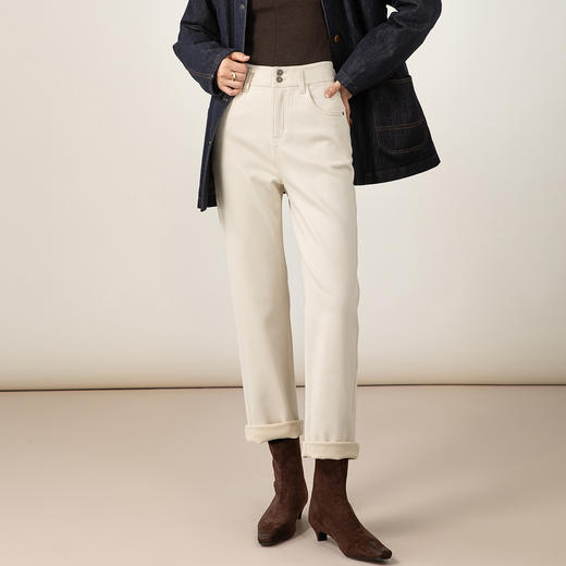 「高货xg」全新升级【铂金会员183/天猫239/差价56】(71716)洛诗琳莱赛尔白色加绒牛仔裤2025冬季新款显瘦九分烟管裤 商品图0