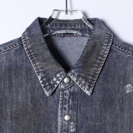 SDSA男士秋冬新款痞帅男装韩版印花做旧纽扣翻领牛仔衬衫百搭时尚 商品图1