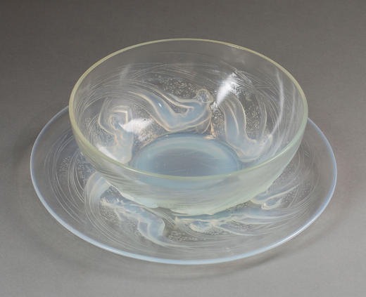 独角鹿西洋古董1921年法国顶级水晶工坊莱俪LALIQUE设计出品「ONDINES 水之精灵」主题欧泊水晶碗及浅口盘 商品图0
