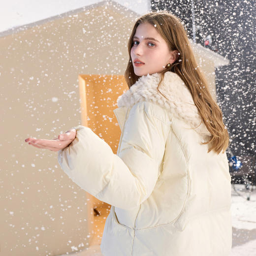 【易打理+防水】三彩2025冬季新款连帽羽绒服90白鸭绒外套面包服M 商品图2