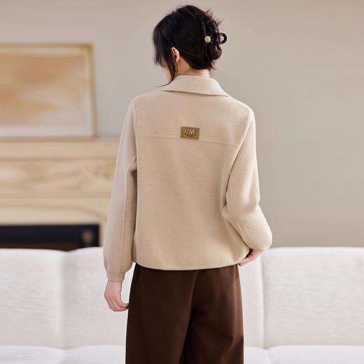 SC54-6955-1982025秋冬新款休闲翻领毛呢短外套针织开衫宽松遮肚子上衣纯色女装 商品图2