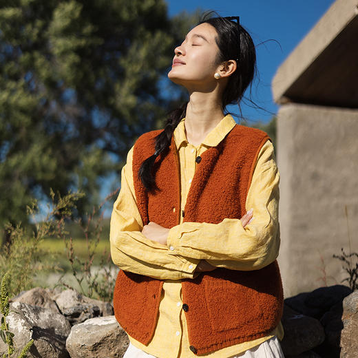 绽放652朵/纯羊毛圈圈纱肌理叠穿文艺气质纯色马甲女秋冬新款外搭 商品图2