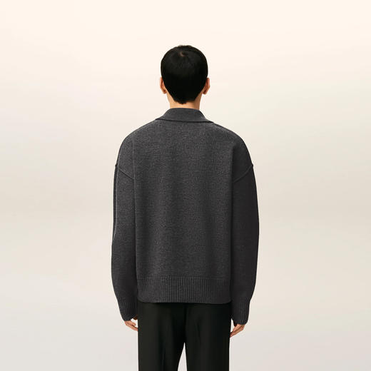 AMI 男女同款心形徽标刺绣嵌花羊毛长袖针织polo衫 深灰色 UPL409 018 0504 商品图2