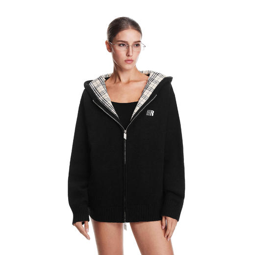 FDR官方店 格子毛衣开衫外套女2025新款秋冬保暖情侣连帽针织衫男 商品图0