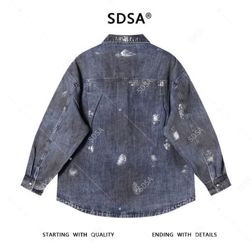 SDSA男士秋冬新款痞帅男装韩版印花做旧纽扣翻领牛仔衬衫百搭时尚 商品图4