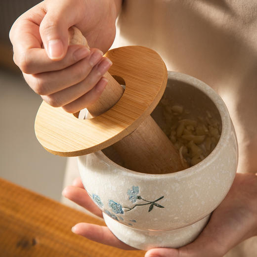 【跨境出口陶瓷捣蒜器】陶瓷捣蒜器捣药器捣蒜罐捣药罐配木棒捣碎罐压蒜器研磨器捣蒜泥臼 商品图3