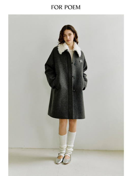 ForPoem 现货 25/FW原创设计精致显贵简约风可拆卸毛领羊毛大衣外套 商品图1