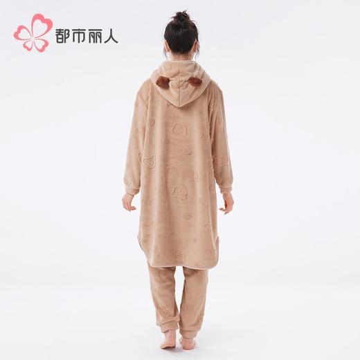 都市丽人睡衣法兰绒提花睡衣女士家居服长袖长裤法兰绒套装LHH1L7 商品图3