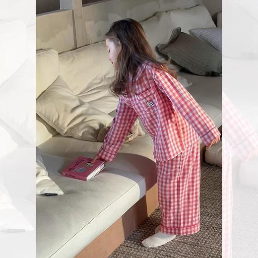 宸之昊女童睡衣春秋新款洋气女孩甜美可爱卡通格子长袖家居服两件套装★ 商品图2