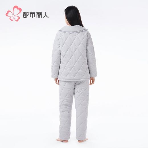 都市丽人睡衣海岛绒烂花女士家居服长袖长裤加厚夹棉套装LHH1N6 商品图3