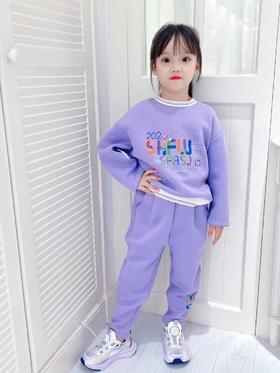 【春上新】8楼 LYNN&MILO琳麦罗紫色六明治字母印花卫衣套装