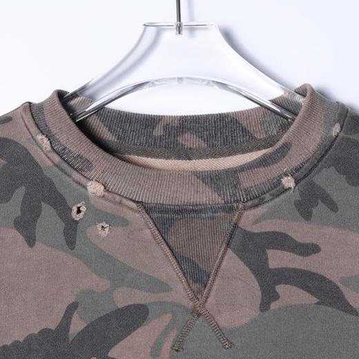 SDSA男士秋冬新款痞帅男装复古迷彩磨破圆领卫衣百搭宽松潮流上衣 商品图1