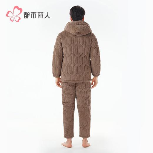 都市丽人睡衣法兰绒烂花男士家居服长袖长裤加厚夹棉套装FHH1E4 商品图3