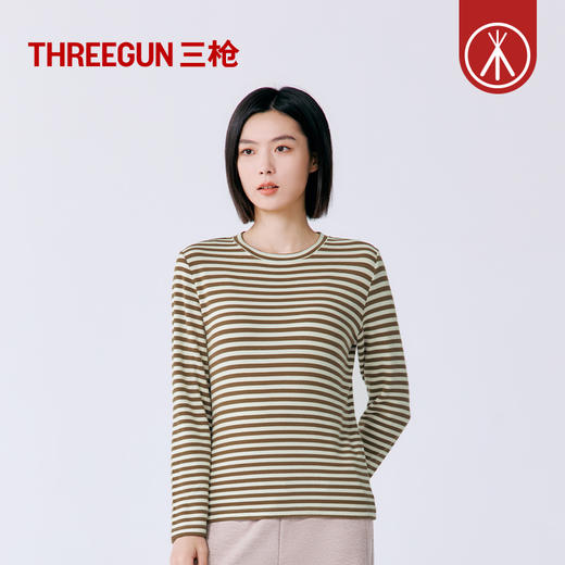 Threegun三枪 雪绒花彩条圆领女衫-T20081A01 商品图11
