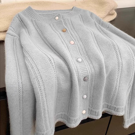 小香风浣熊绒针织开衫 春秋慵懒风软糯短款上衣 毛衣外套外穿 商品图5