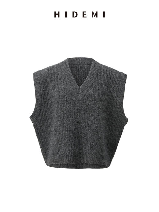 HIDEMI 甄选羊驼毛系列进口羊驼毛加厚款V领大廓形极简宽松马甲背心 商品图5
