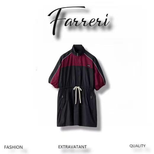 缪家拼色立领短袖连衣裙 商品图0