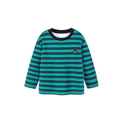 迷你巴拉男女童T恤吸湿排汗内里抓绒儿童条纹长袖2025冬新款 商品图4