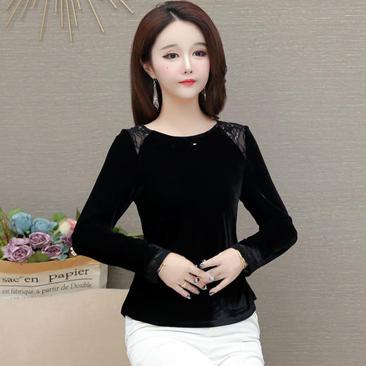 QYM SD58822-Y蕾丝拼接金丝绒打底衫小衫时尚上衣 商品图1