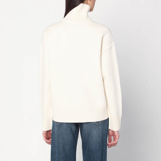 AMI 男女同款心形徽标刺绣嵌花羊毛针织衫 米色 UKS839 018 154 商品图1