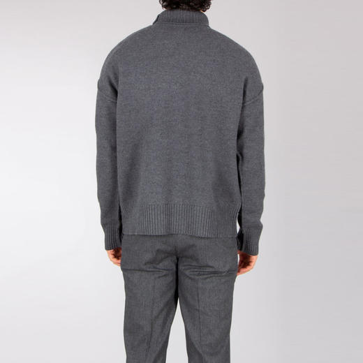 AMI 男女同款心形徽标刺绣嵌花羊毛针织衫 深灰色 UKS839 018 0504 商品图3