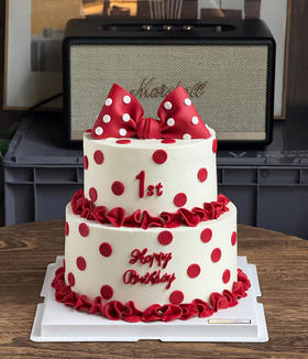 红色波点蝴蝶结周岁 双层