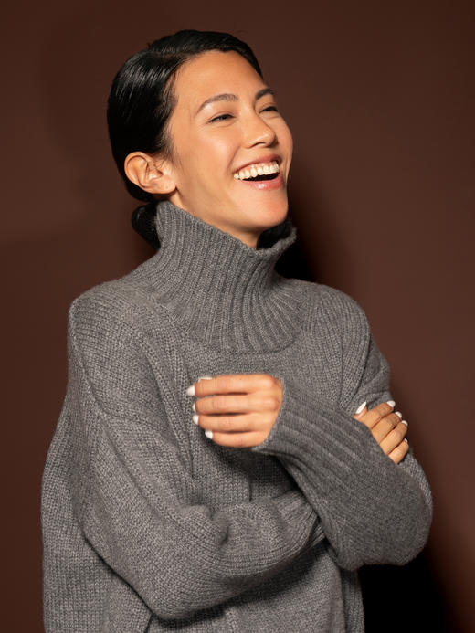 Puree｜#1969 Cocoon Sweater High Neck 羊绒高领茧型厚毛衣 [  白 / 黑  ] 商品图3