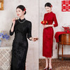 SKY 361826复古中国风立体提花加厚加绒长款七分袖旗袍 商品缩略图0