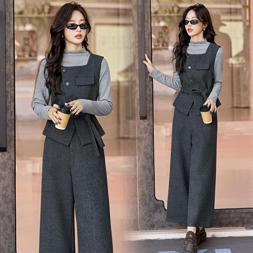 小香风毛呢穿搭套装，韩系小个子设计感阔腿裤两件套HR-DMGY2615 商品图2