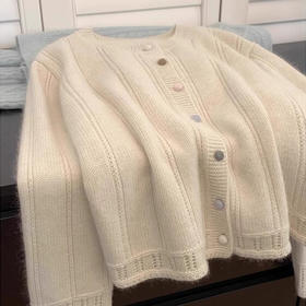 小香风浣熊绒针织开衫 春秋慵懒风软糯短款上衣 毛衣外套外穿