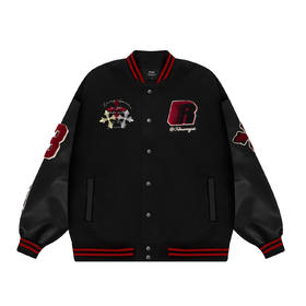 【限时7折】FDR官方店 十字架刺绣拼皮棒球夹克