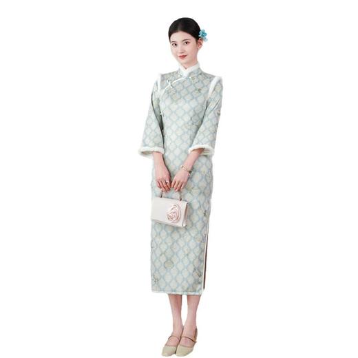 SKY 361819时尚改良新中式长款曼丽绒拼接旗袍 商品图4