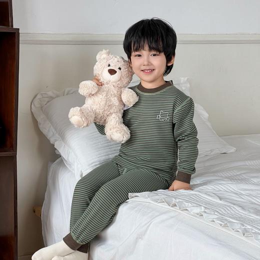 新品童装无骨羊毛蚕丝套装男女宝宝秋衣秋裤抗菌大童条纹秋冬季家 商品图3