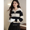 鹿向南「晚冬回信」慵懒风黑白条纹翻领针织毛衣女秋新款显瘦上衣 商品缩略图2