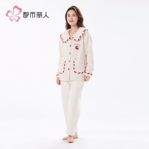 都市丽人睡衣美舒绒睡衣女士家居服长袖长裤法兰绒套装LHH1L3 商品图2