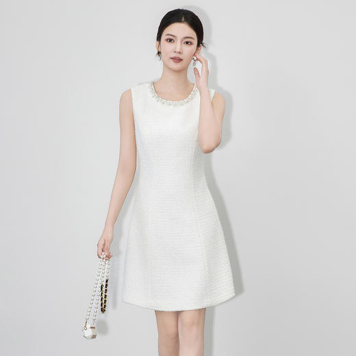 「高货wl」全新升级【铂金会员395/天猫529/差价134】(92530)洛诗琳重工钉珠粗花呢无袖连衣裙2025秋季气质小香风A字裙 商品图1