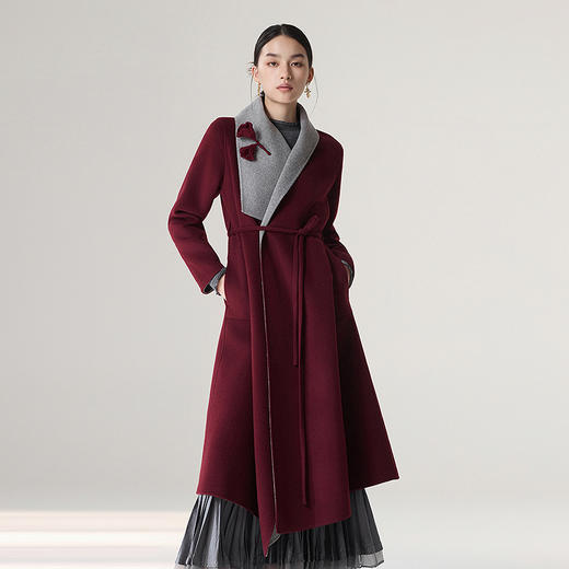 【林栖设计小店】绵羊毛双面呢外套手钩花翻领气质长款2025秋冬新款大衣女1954014 商品图5