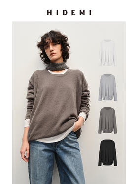 HIDEMI 经典龟背系列系列简约基础百搭羊毛混纺圈圈绒圆领毛衣