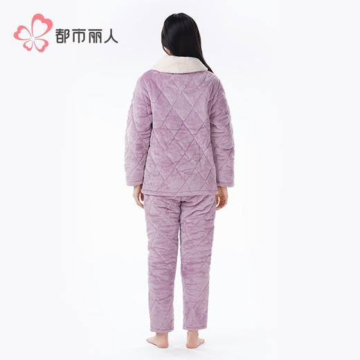 都市丽人睡衣法兰绒夹棉睡衣女士家居服长袖长裤法兰绒套装LHH0C4 商品图3