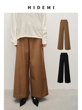 HIDEMI 简约挺括感阔腿长裤 黑色/卡其色
